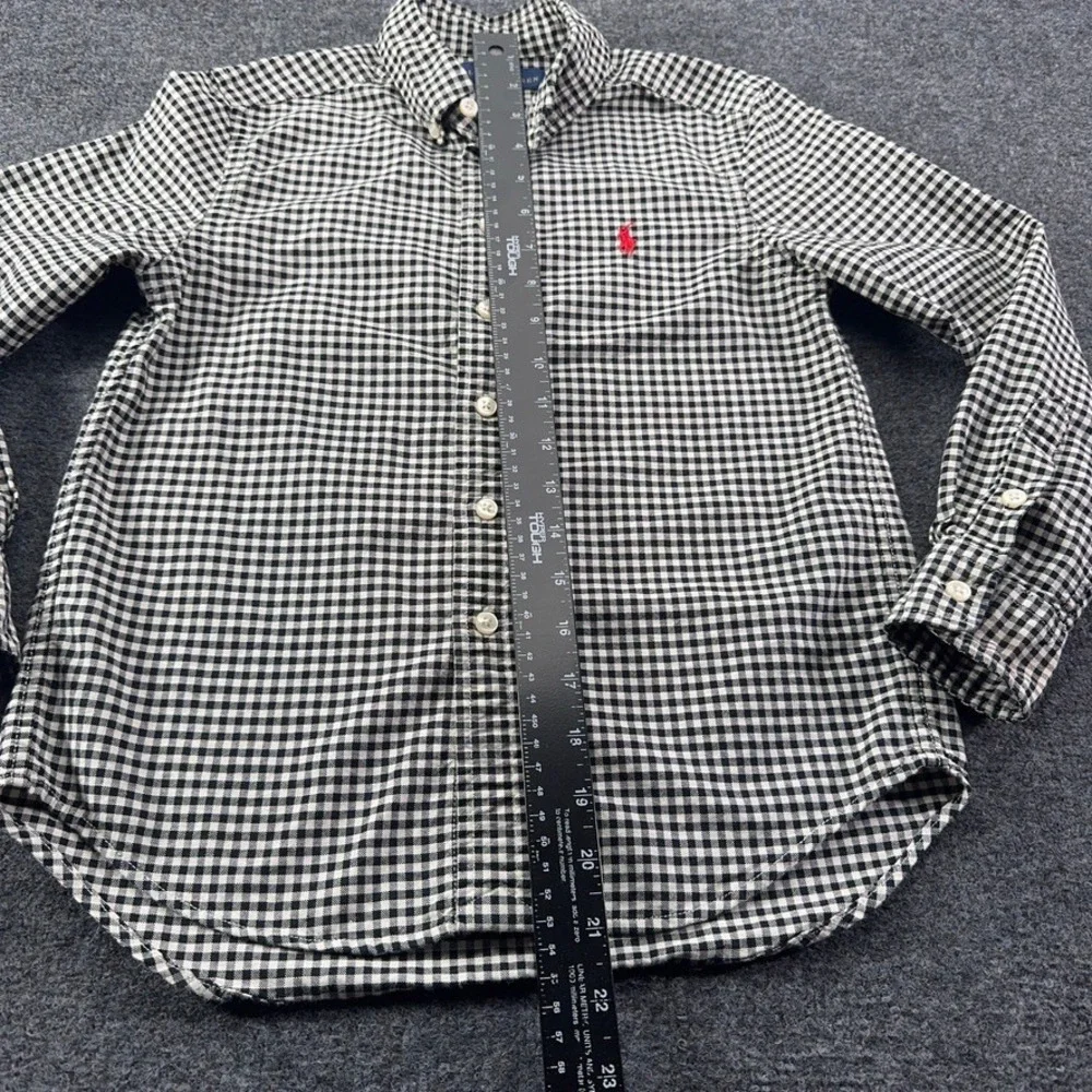 Ralph Lauren Boys Black White Gingham Button Down Shirt Size S 8 Pony Logo